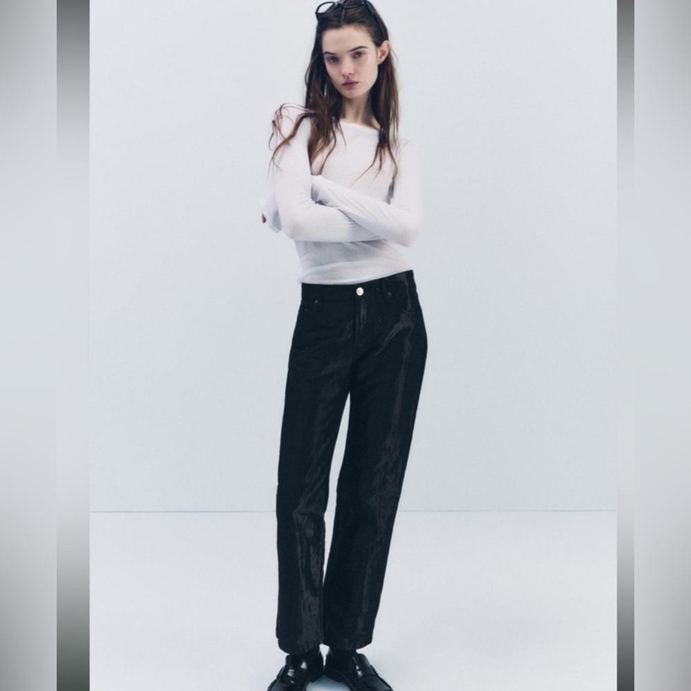 NWT Zara satin effect mid waist straight Leg pants